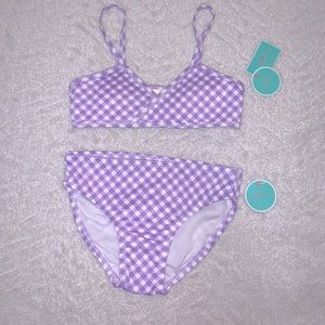 NWT Copper Key Girls Purple White Gingham Swimsuit